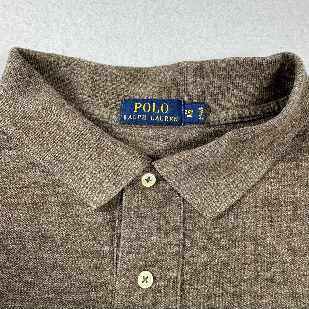 Polo Ralph Lauren Men’s 2XB‎ Brown Long‑Sleeve Cotton Polo Shirt - Picture 7 of 13